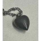 Antique Sterling Silver Puffy Heart Necklace Pendant Charm with Red Stone