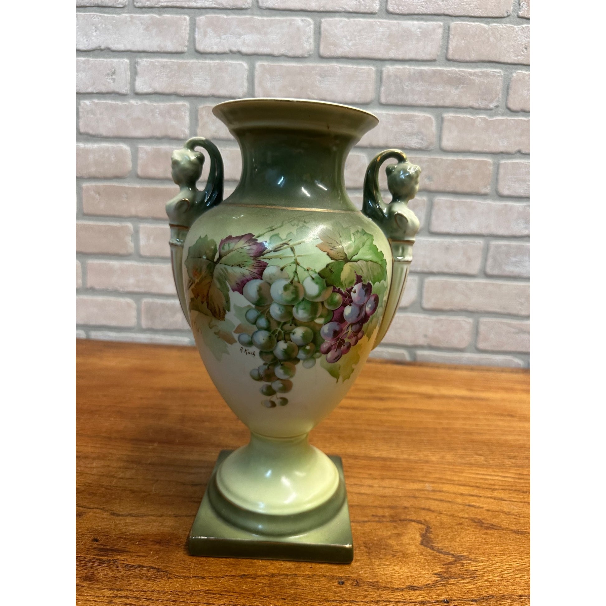 A & C Bavaria Hand-Painted Porcelain Urn Signed by A. Koch Woman Figural Handle