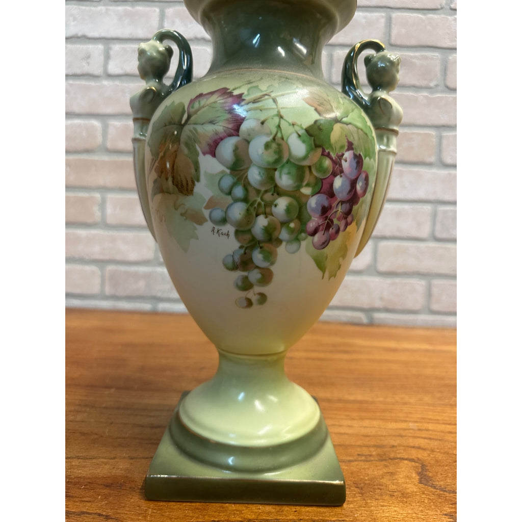 A & C Bavaria Hand-Painted Porcelain Urn Signed by A. Koch Woman Figural Handle