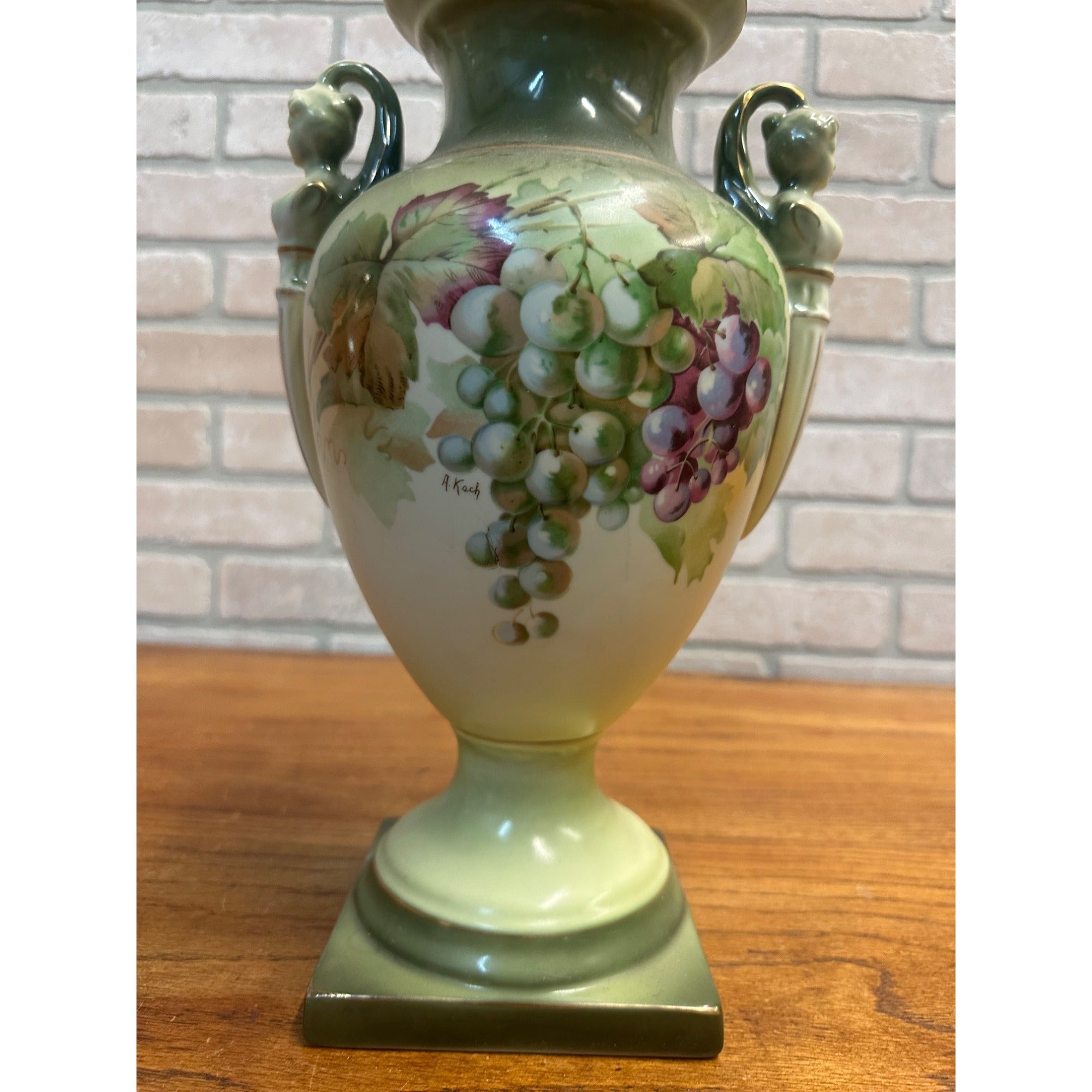 A & C Bavaria Hand-Painted Porcelain Urn Signed by A. Koch Woman Figural Handle