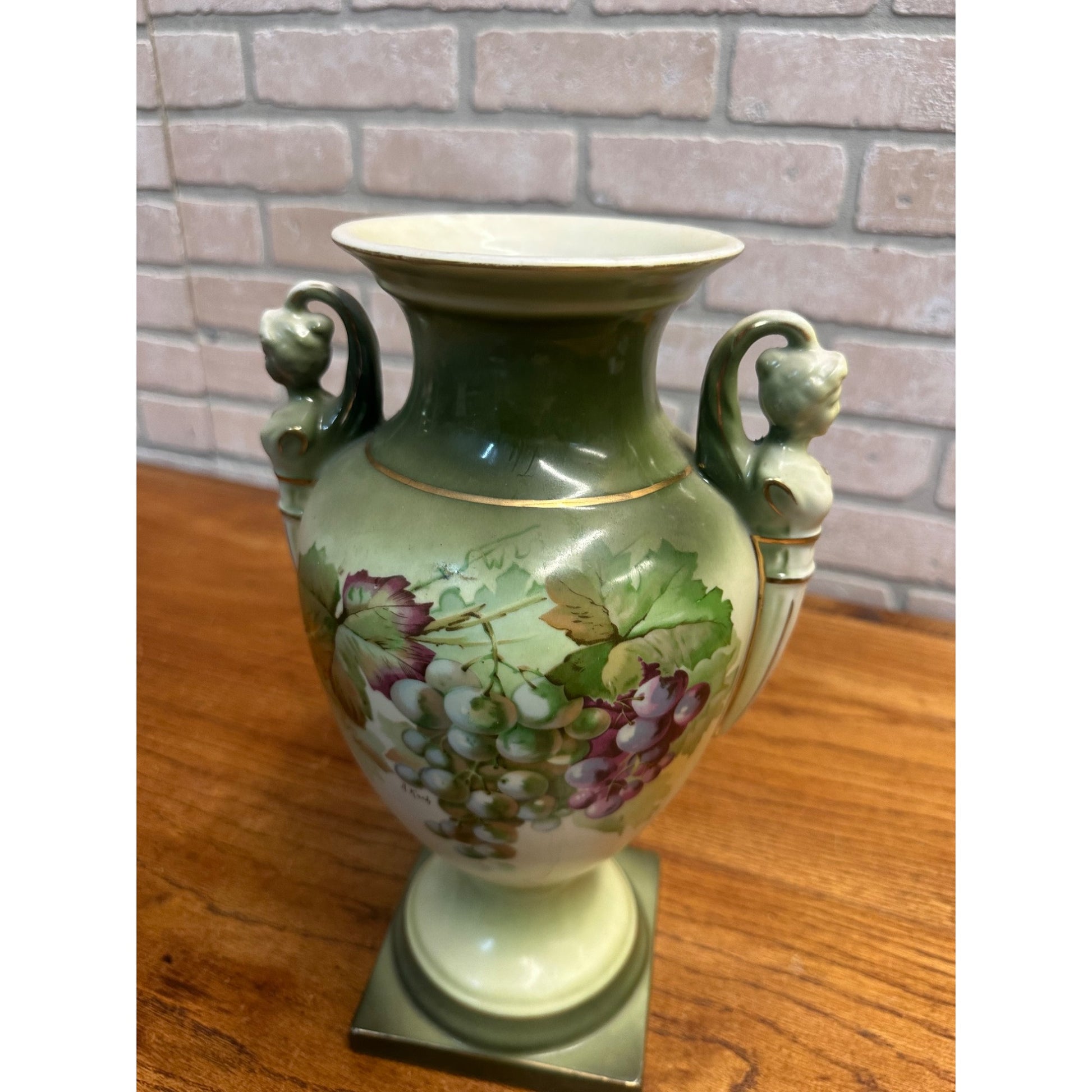 A & C Bavaria Hand-Painted Porcelain Urn Signed by A. Koch Woman Figural Handle