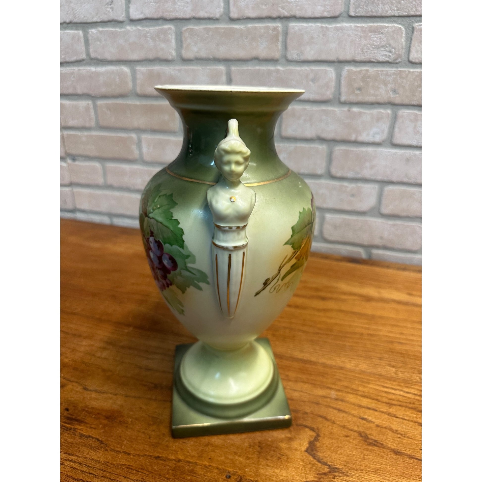 A & C Bavaria Hand-Painted Porcelain Urn Signed by A. Koch Woman Figural Handle