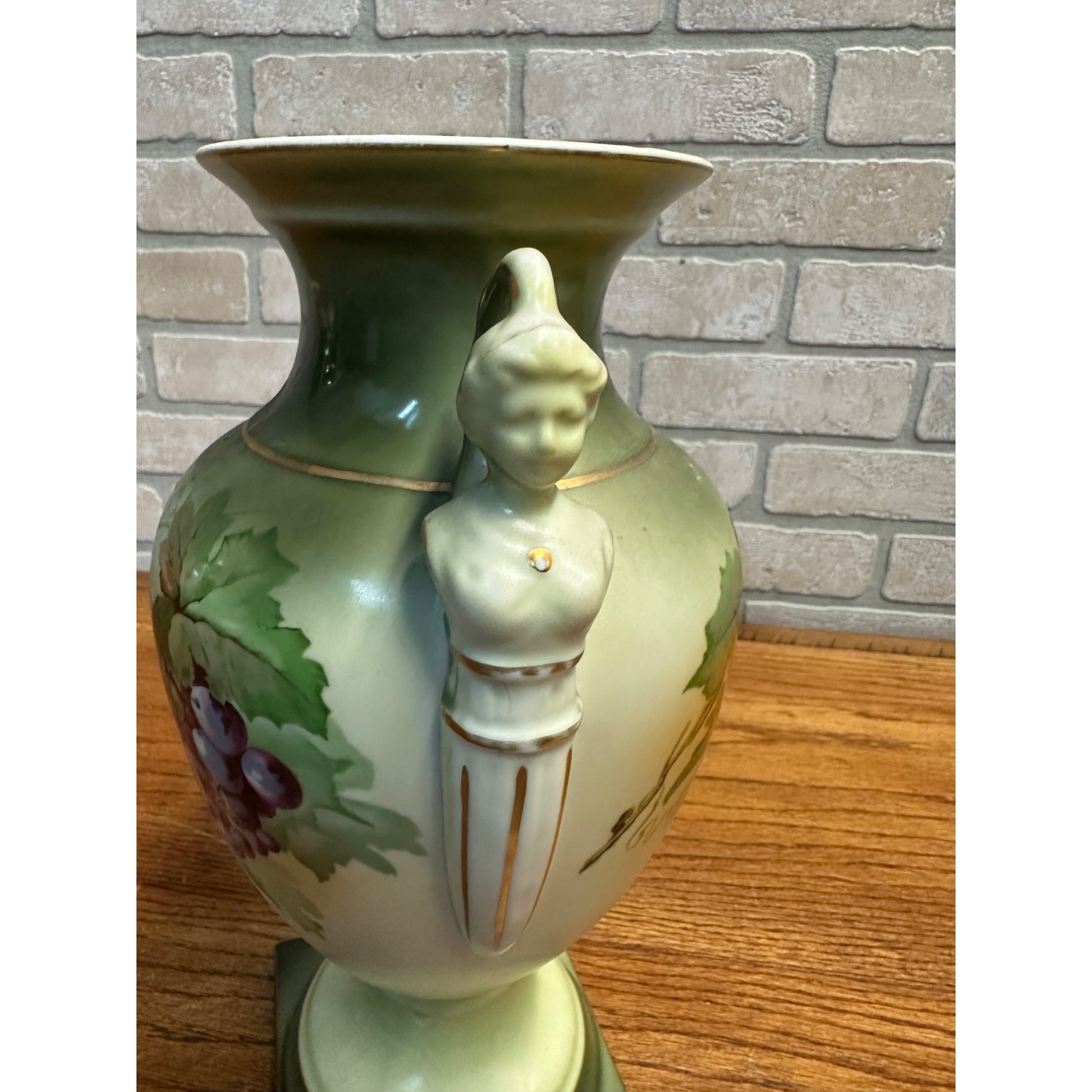 A & C Bavaria Hand-Painted Porcelain Urn Signed by A. Koch Woman Figural Handle