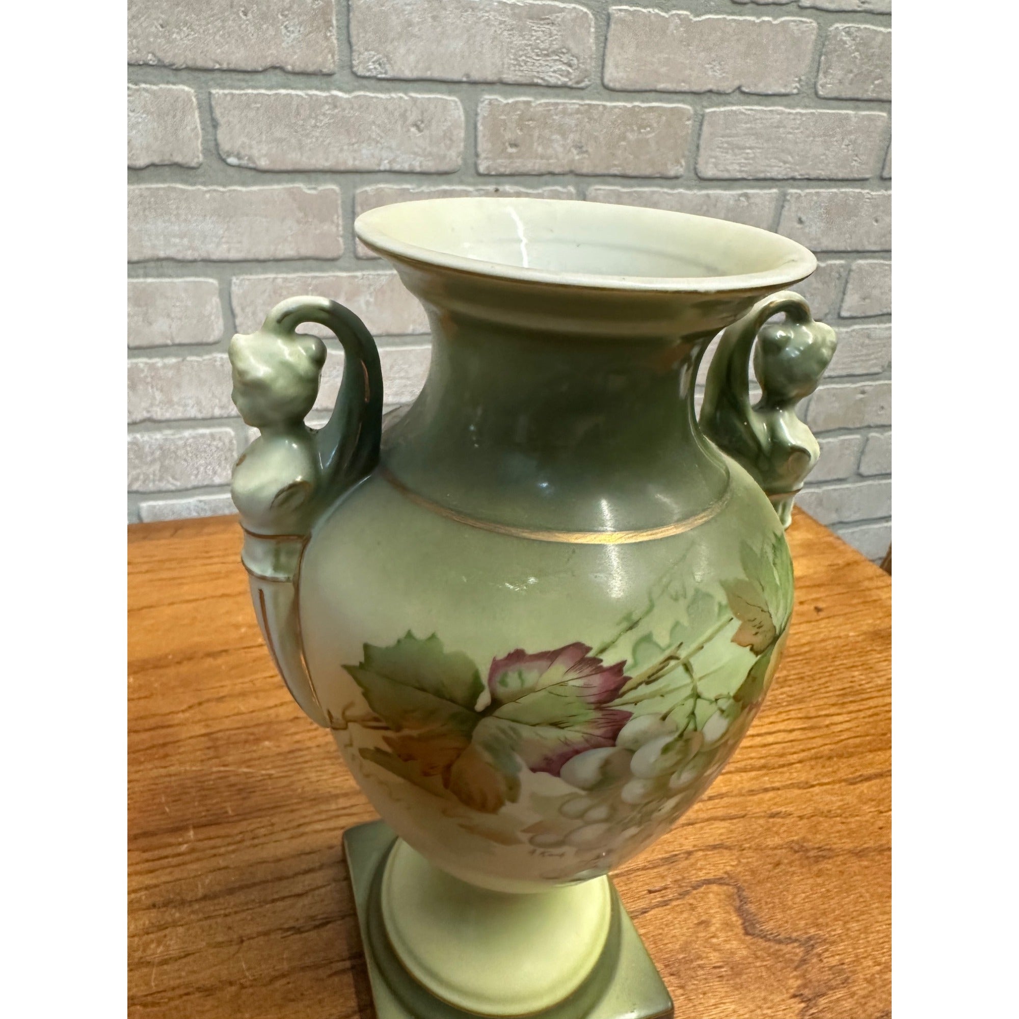 A & C Bavaria Hand-Painted Porcelain Urn Signed by A. Koch Woman Figural Handle