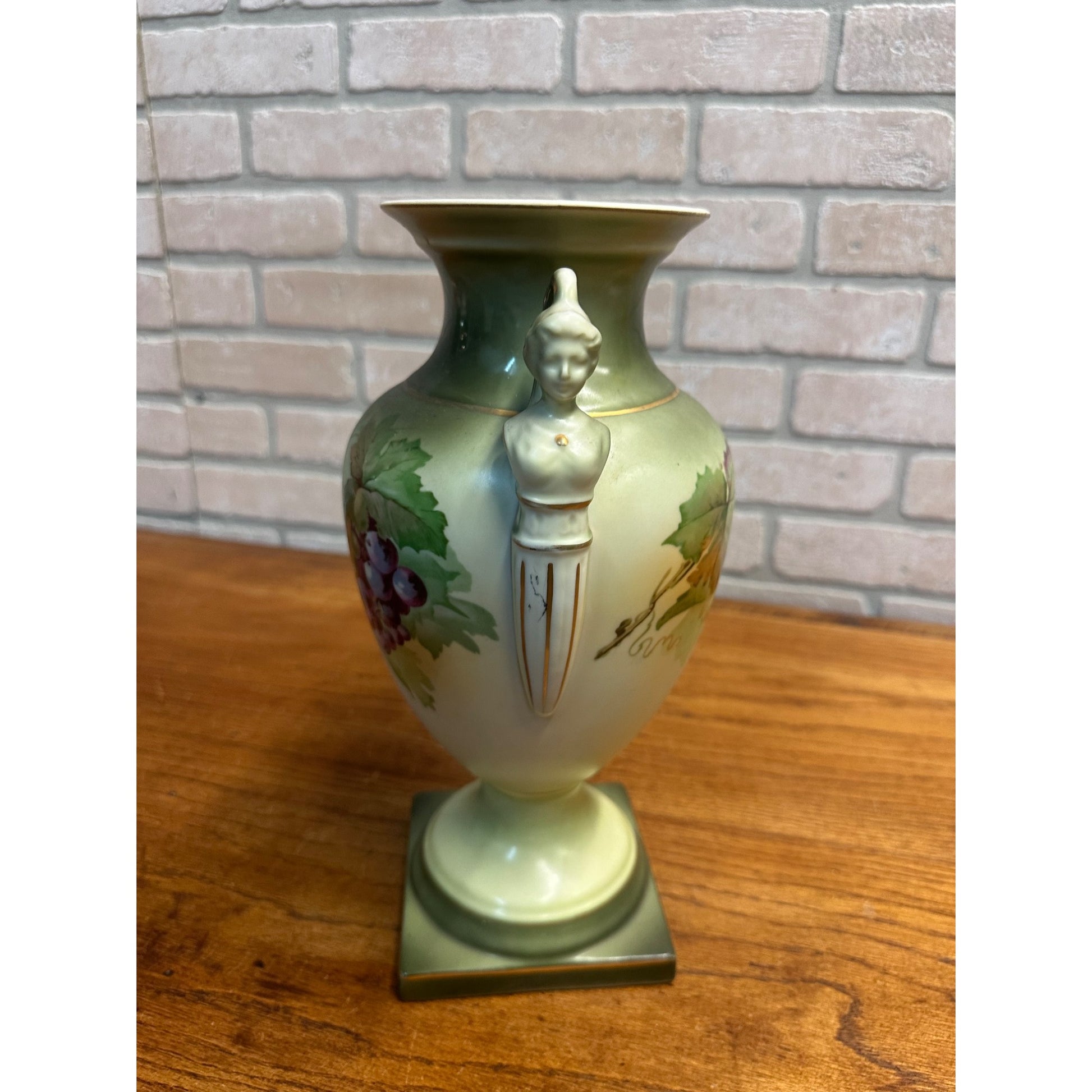 A & C Bavaria Hand-Painted Porcelain Urn Signed by A. Koch Woman Figural Handle