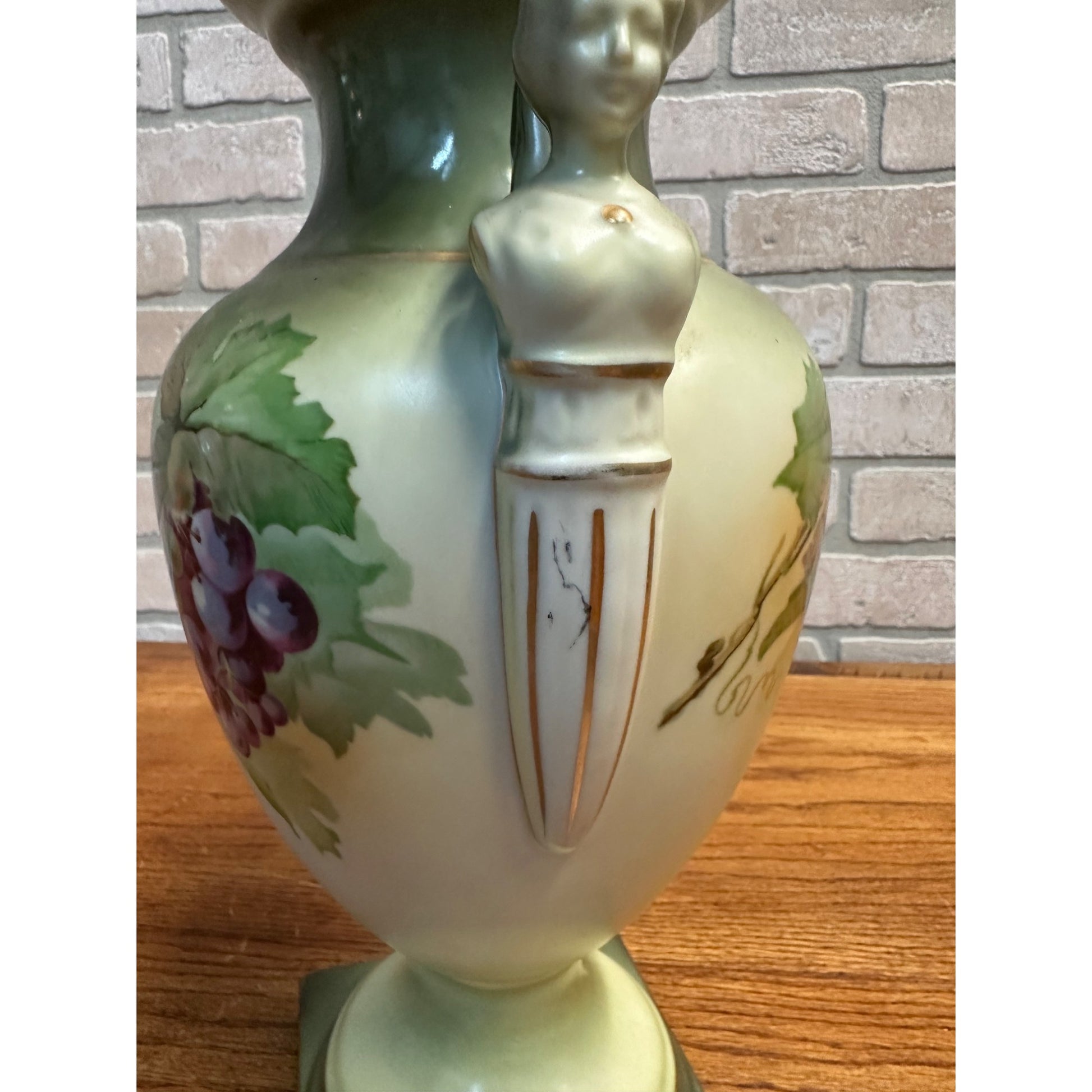 A & C Bavaria Hand-Painted Porcelain Urn Signed by A. Koch Woman Figural Handle