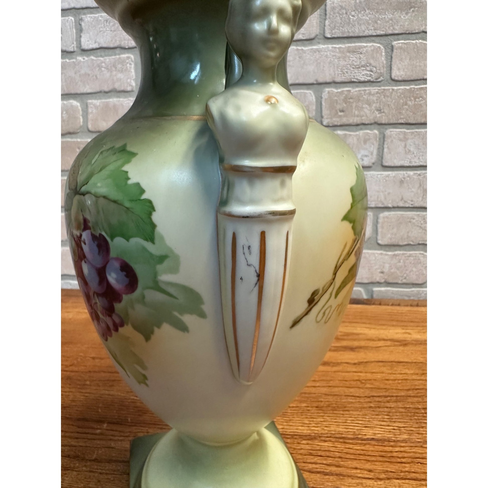 A & C Bavaria Hand-Painted Porcelain Urn Signed by A. Koch Woman Figural Handle