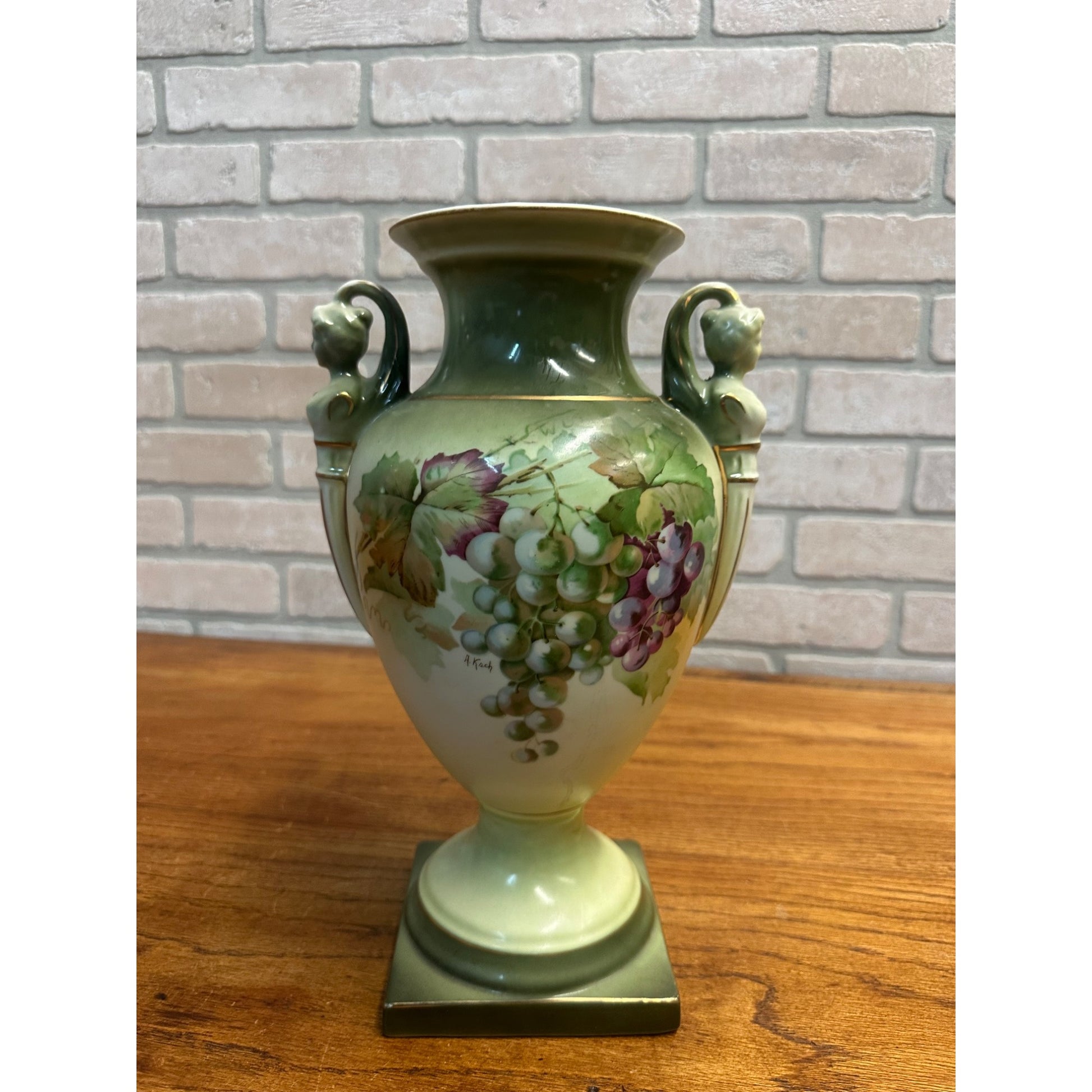 A & C Bavaria Hand-Painted Porcelain Urn Signed by A. Koch Woman Figural Handle