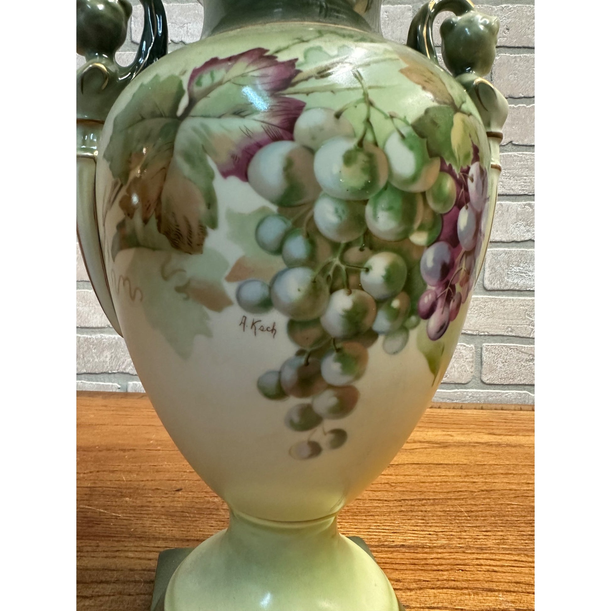 A & C Bavaria Hand-Painted Porcelain Urn Signed by A. Koch Woman Figural Handle