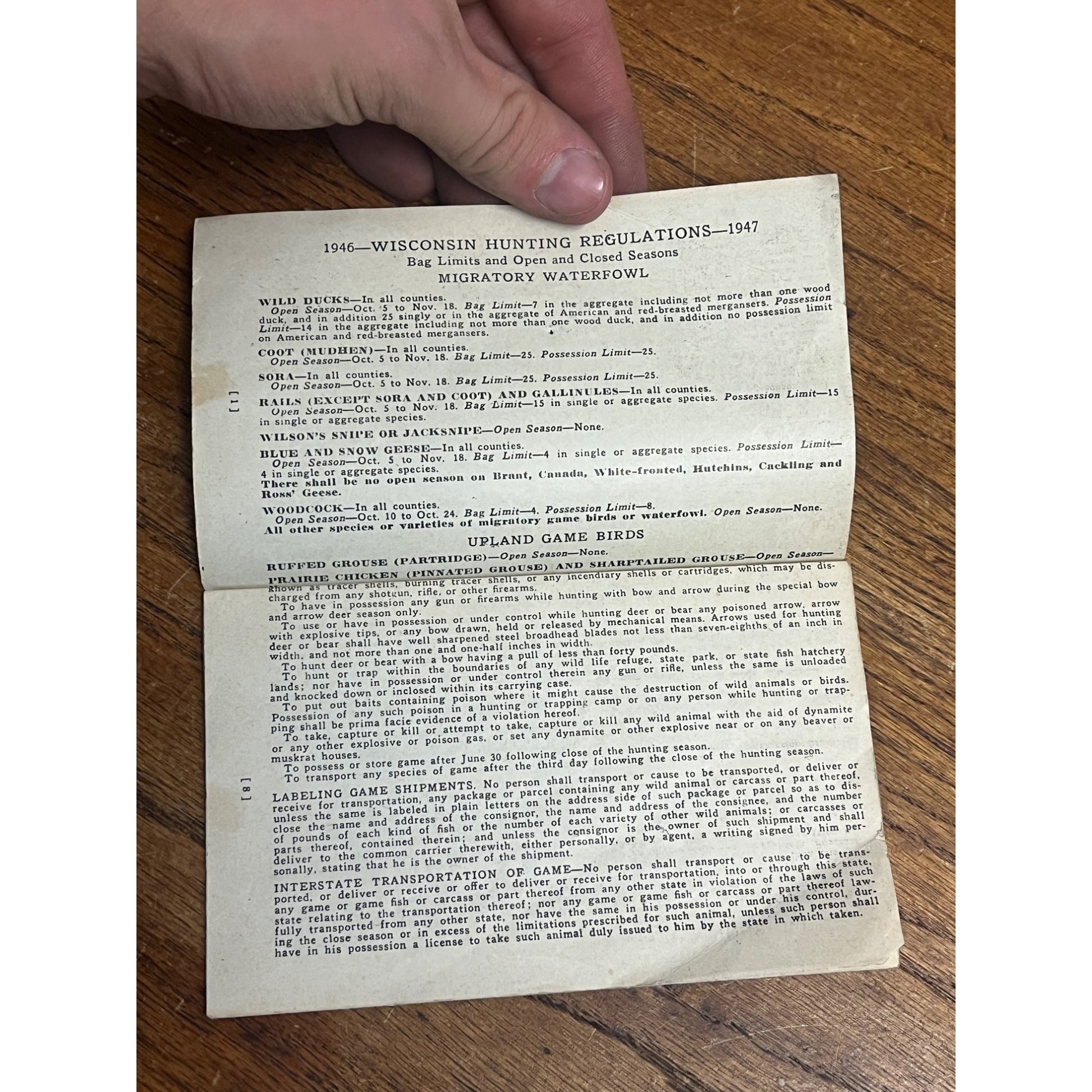 Vintage Wisconsin 1946-1947 Hunting & Trapping Laws Regulations Booklet Guide