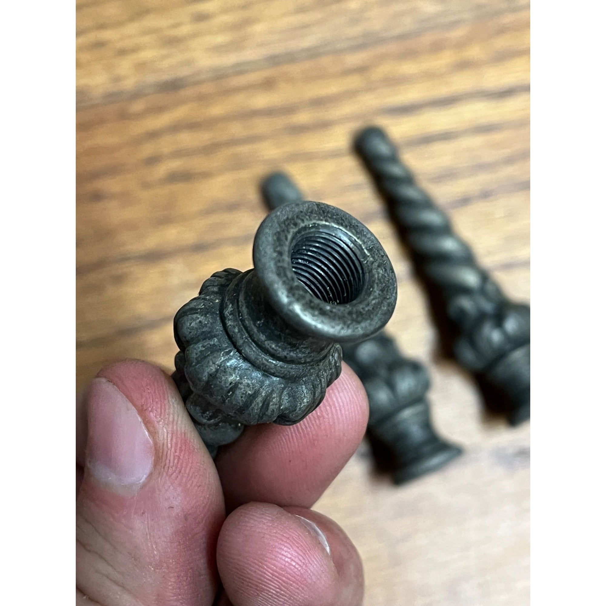 Vintage Swirl Bud Mid-Century Metal Spelter Lamp 3" Finial Topper Threaded