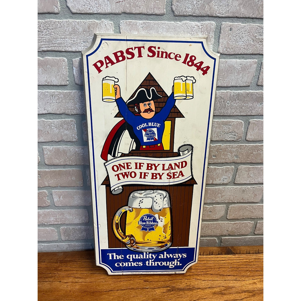 Vintage 1970s Pabst PBR One if By Land, Two if By Sea Wooden Bar Beer Sign