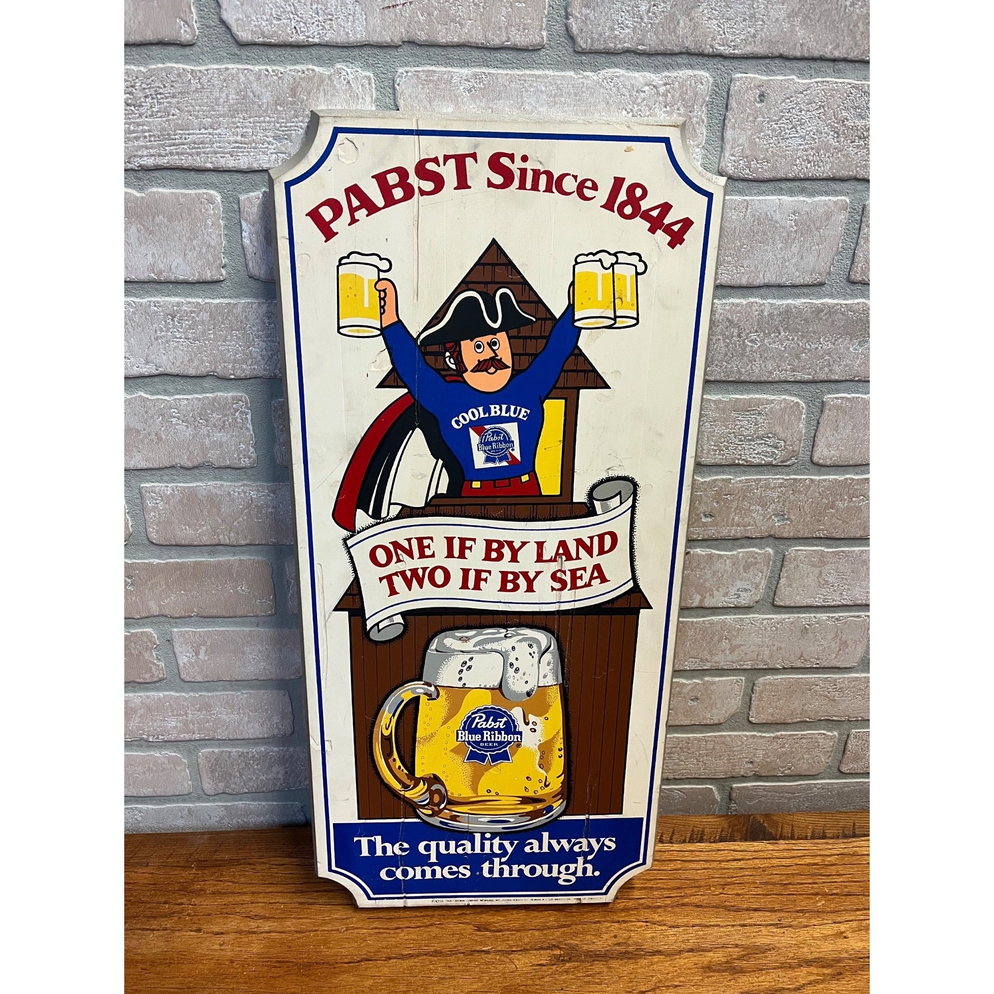 Vintage 1970s Pabst PBR One if By Land, Two if By Sea Wooden Bar Beer Sign