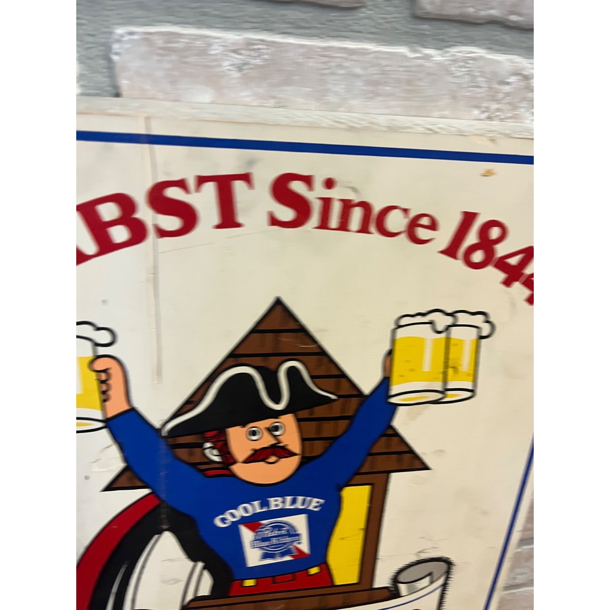 Vintage 1970s Pabst PBR One if By Land, Two if By Sea Wooden Bar Beer Sign