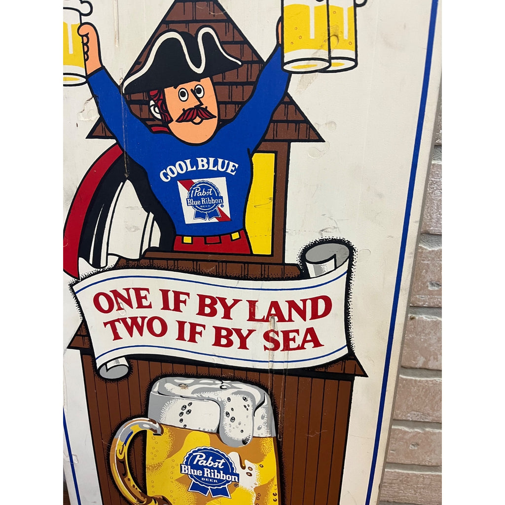 Vintage 1970s Pabst PBR One if By Land, Two if By Sea Wooden Bar Beer Sign
