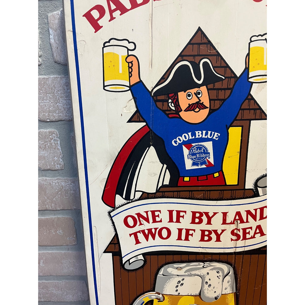Vintage 1970s Pabst PBR One if By Land, Two if By Sea Wooden Bar Beer Sign