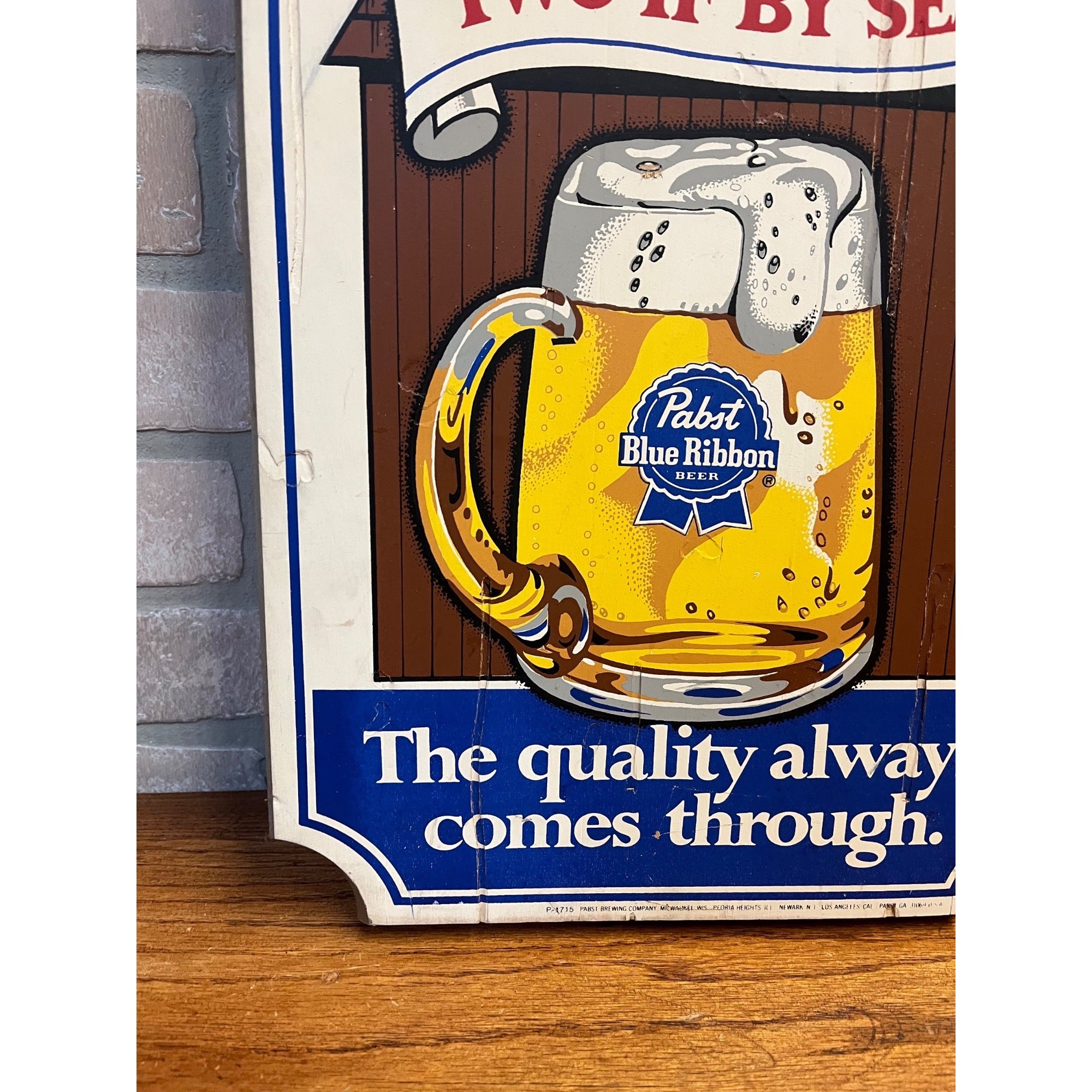 Vintage 1970s Pabst PBR One if By Land, Two if By Sea Wooden Bar Beer Sign