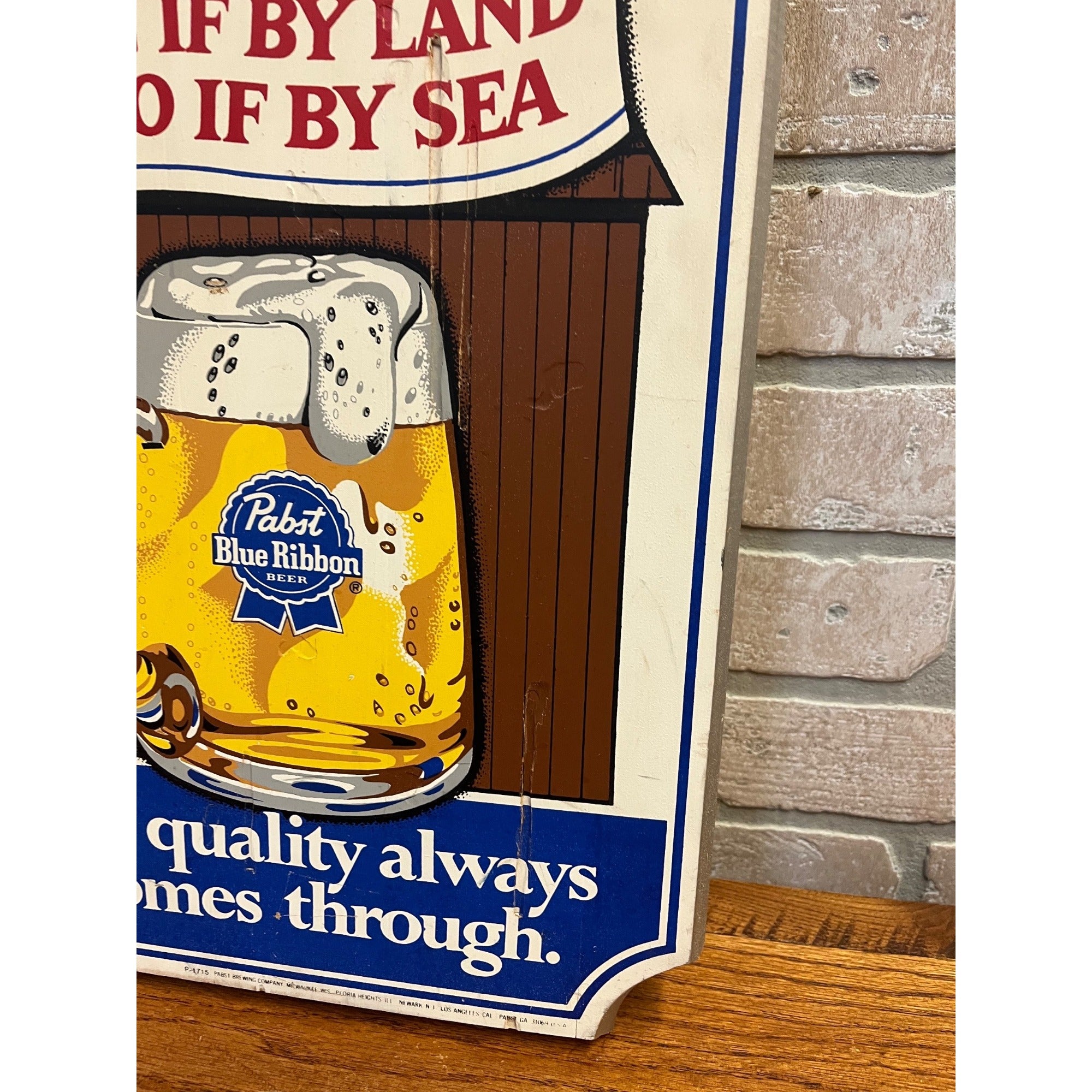 Vintage 1970s Pabst PBR One if By Land, Two if By Sea Wooden Bar Beer Sign