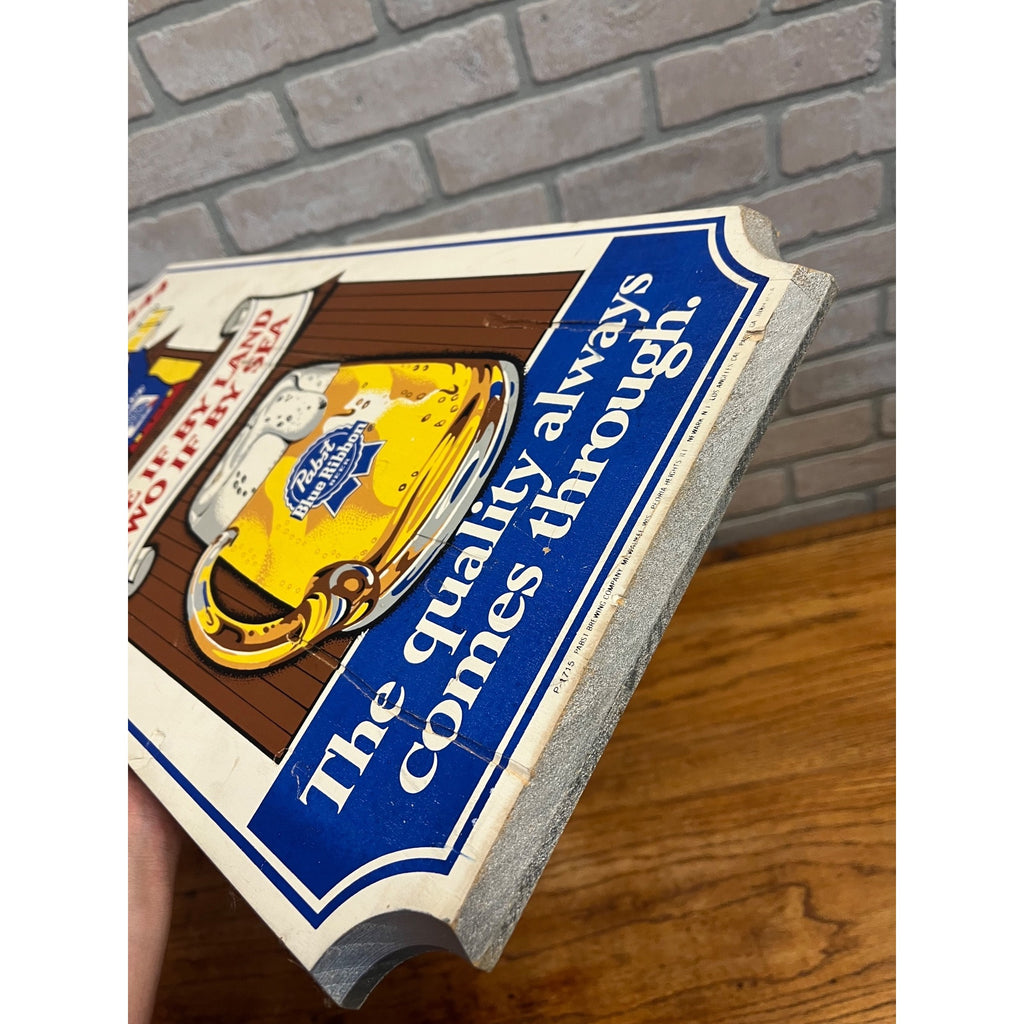 Vintage 1970s Pabst PBR One if By Land, Two if By Sea Wooden Bar Beer Sign