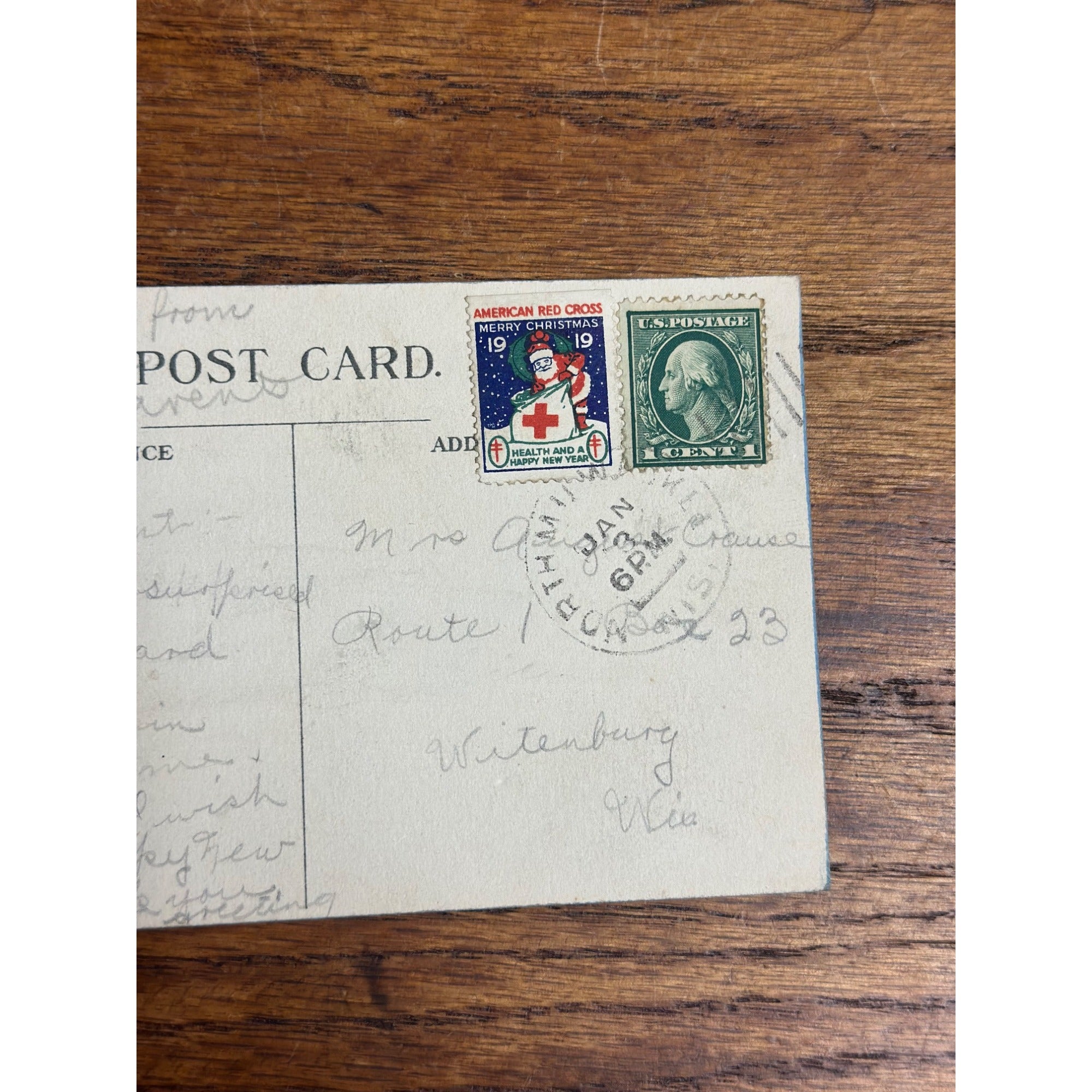 Vintage 1919 Christmas Postcard w/ Christmas Seal Tied American Red Cross
