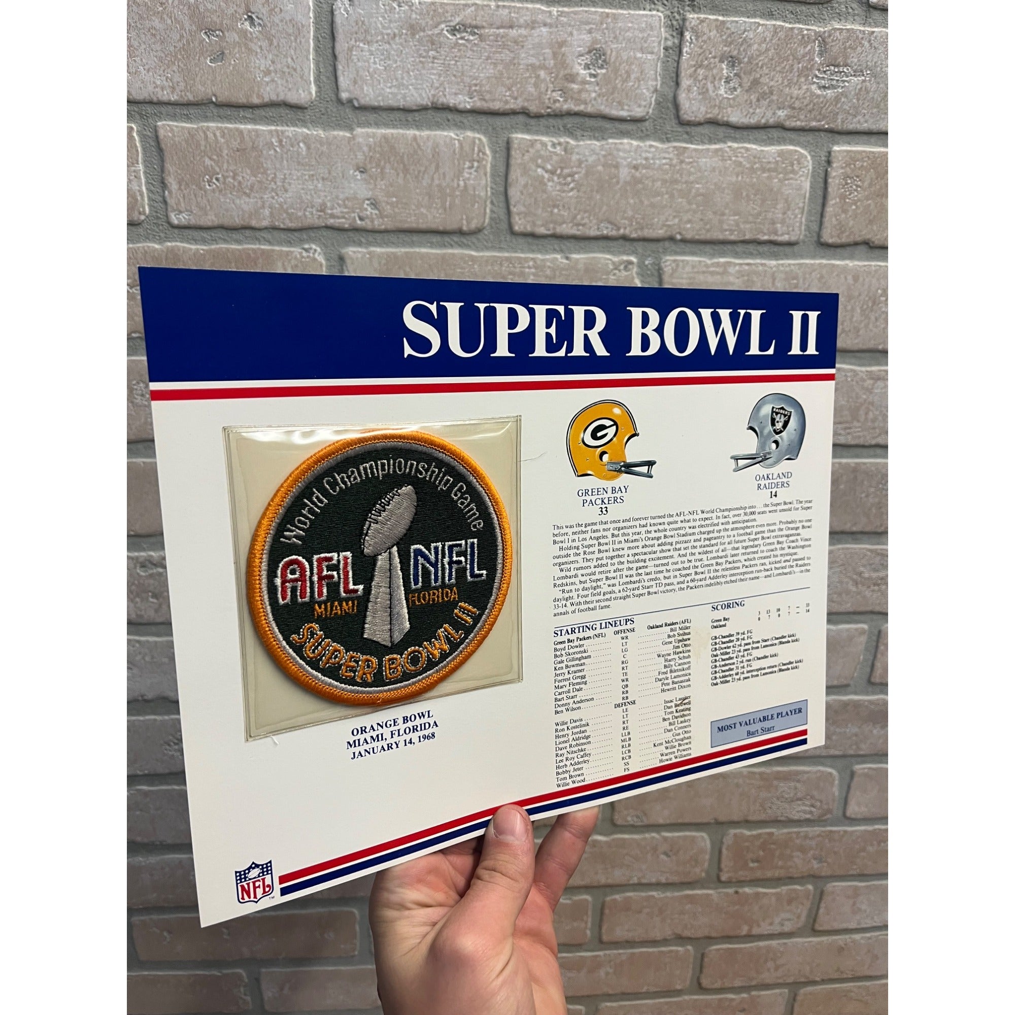 1968 Green Bay Packers / Raiders Super Bowl II NFL Patch Sheet Willabee & Ward