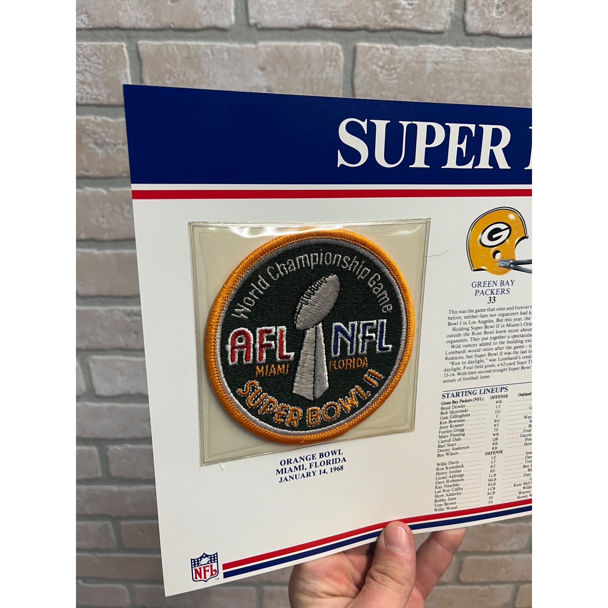 1968 Green Bay Packers / Raiders Super Bowl II NFL Patch Sheet Willabee & Ward