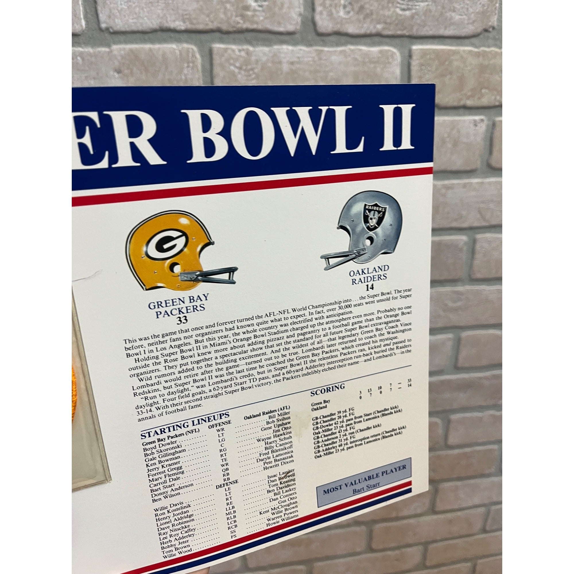 1968 Green Bay Packers / Raiders Super Bowl II NFL Patch Sheet Willabee & Ward