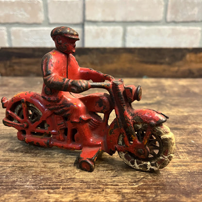 Vintage Hubley Cast Iron Harley Davidson 6" Red Toy Motorcycle - Original