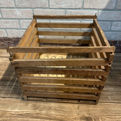 Antique Primitive Wood Slat Egg Crate Holder w/ Insert