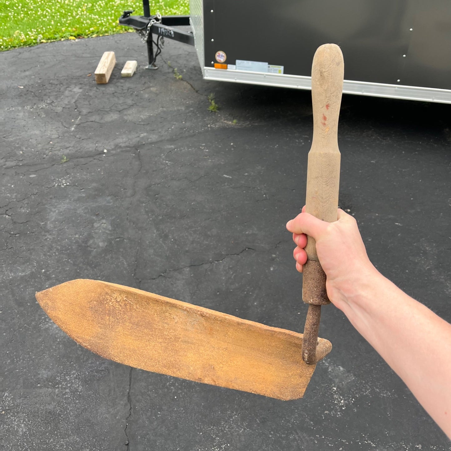 Antique Primitive Steel 22" Hay Knife Farm Harvesting Tool w/ Wooden Handle