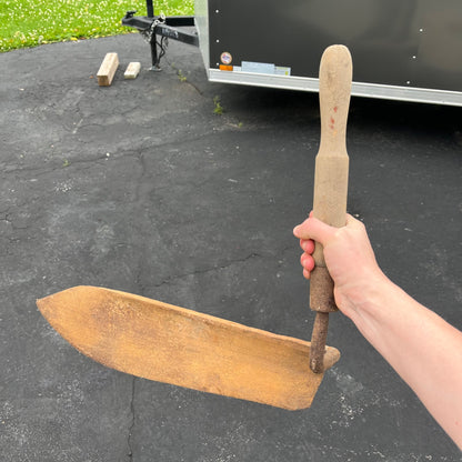 Antique Primitive Steel 22" Hay Knife Farm Harvesting Tool w/ Wooden Handle