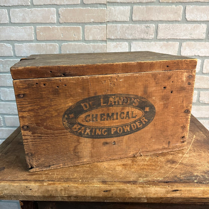 Antique Wooden Crate Box De Lands Chemical Baking Powder W/ Lid