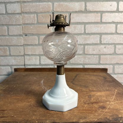 Antique EAPG Civil War Era Oil Lamp 12" Pedestal Milk Glass Base