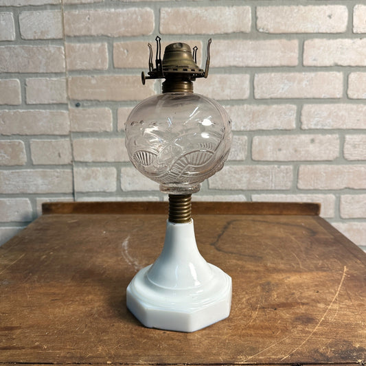 Antique EAPG Civil War Era Oil Lamp 12" Pedestal Milk Glass Base