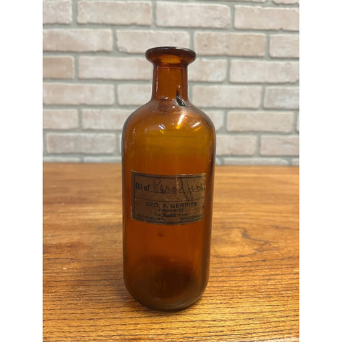 Vintage 1920s Geo Gerrits Druggist Cedarburg WI Amber Apothecary Medicine Bottle