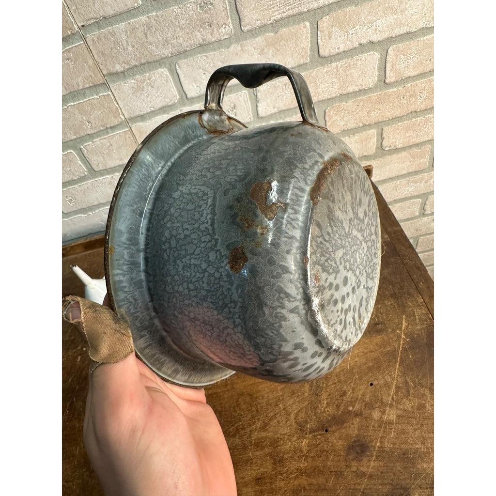 Antique Gray Swirl Graniteware Chamber Pot Primitive Enamelware