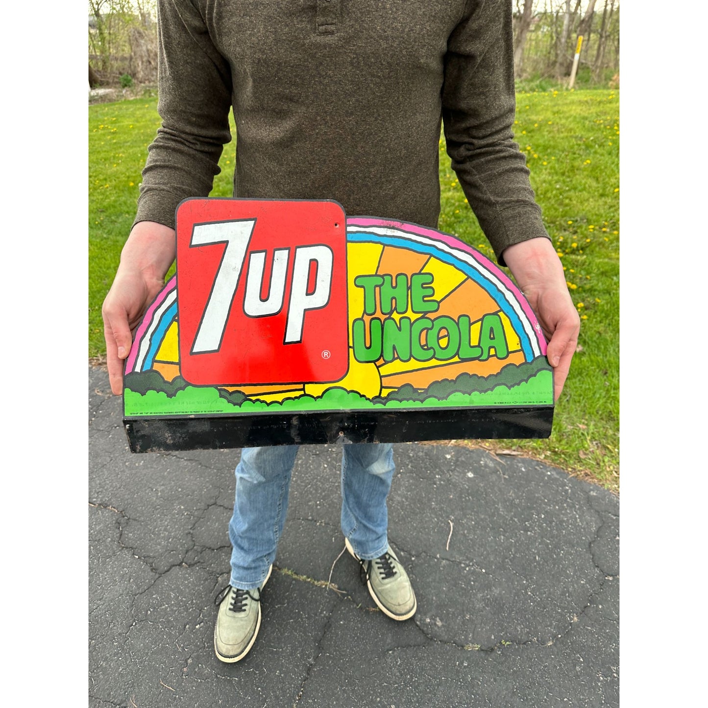 Vintage 7UP Seven-Up 1971 “The Uncola” Flange Advertising Sign Peter Max