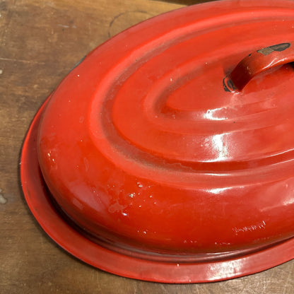 Antique Vintage Red & Black  Enamelware Roaster Lid Replacement