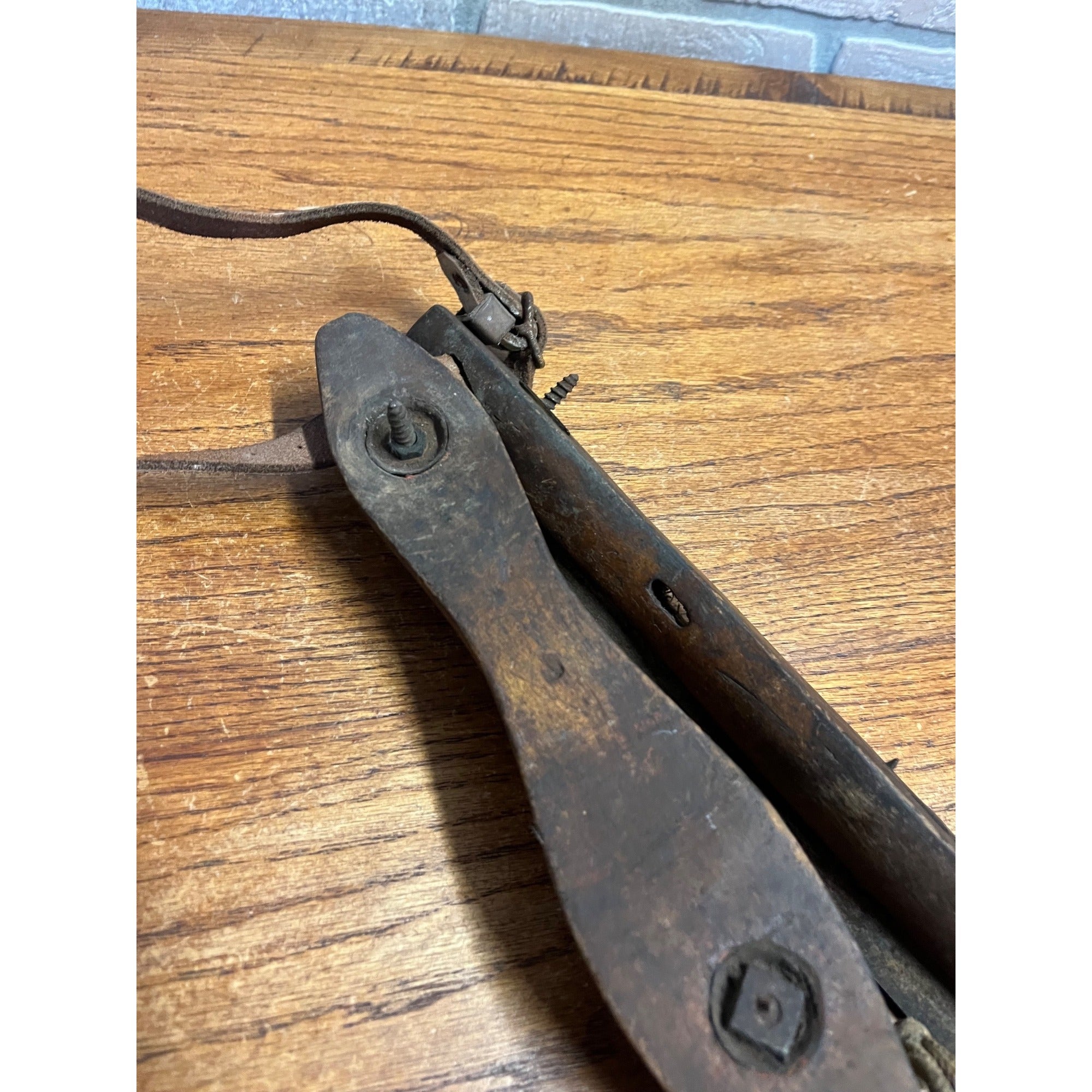 Antique Wood and Metal Ice Skates Early 1800's Primitive Cabin Decor