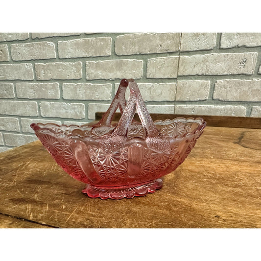 Fenton Art Glass Dusty Rose Pink Daisy Button Split Twig Handle Basket