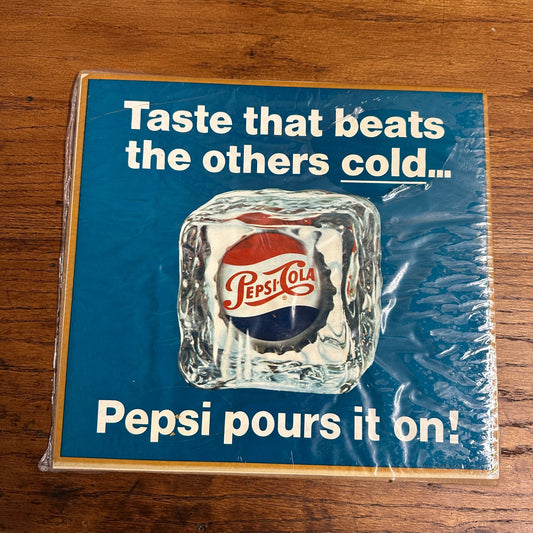 Vintage 1967 Pepsi Cola Soda Ice Cube Store Window Sign Decal Advertising