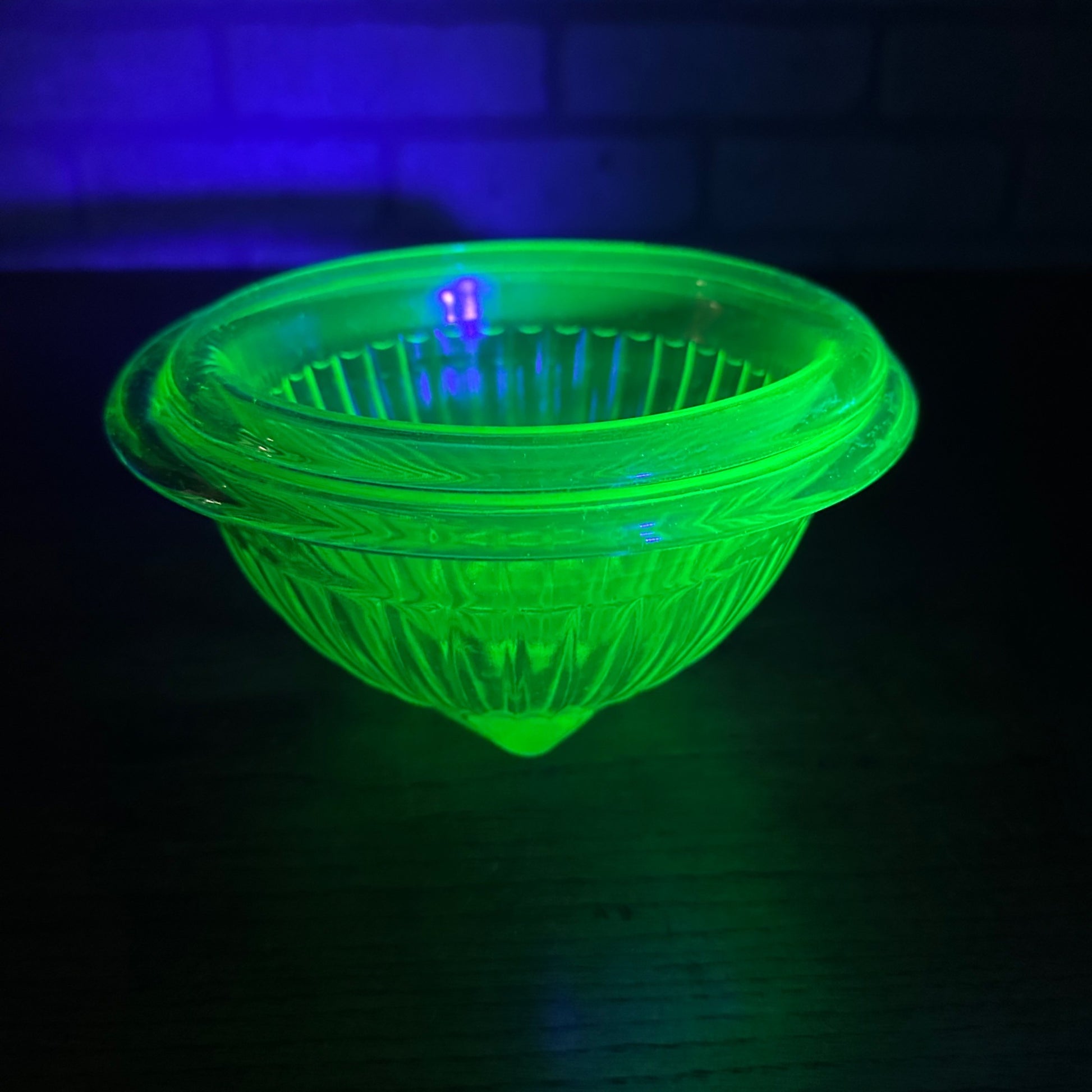 Pair Uranium Glass Nesting Bowls Glows Hazel Atlas Paneled Mixing