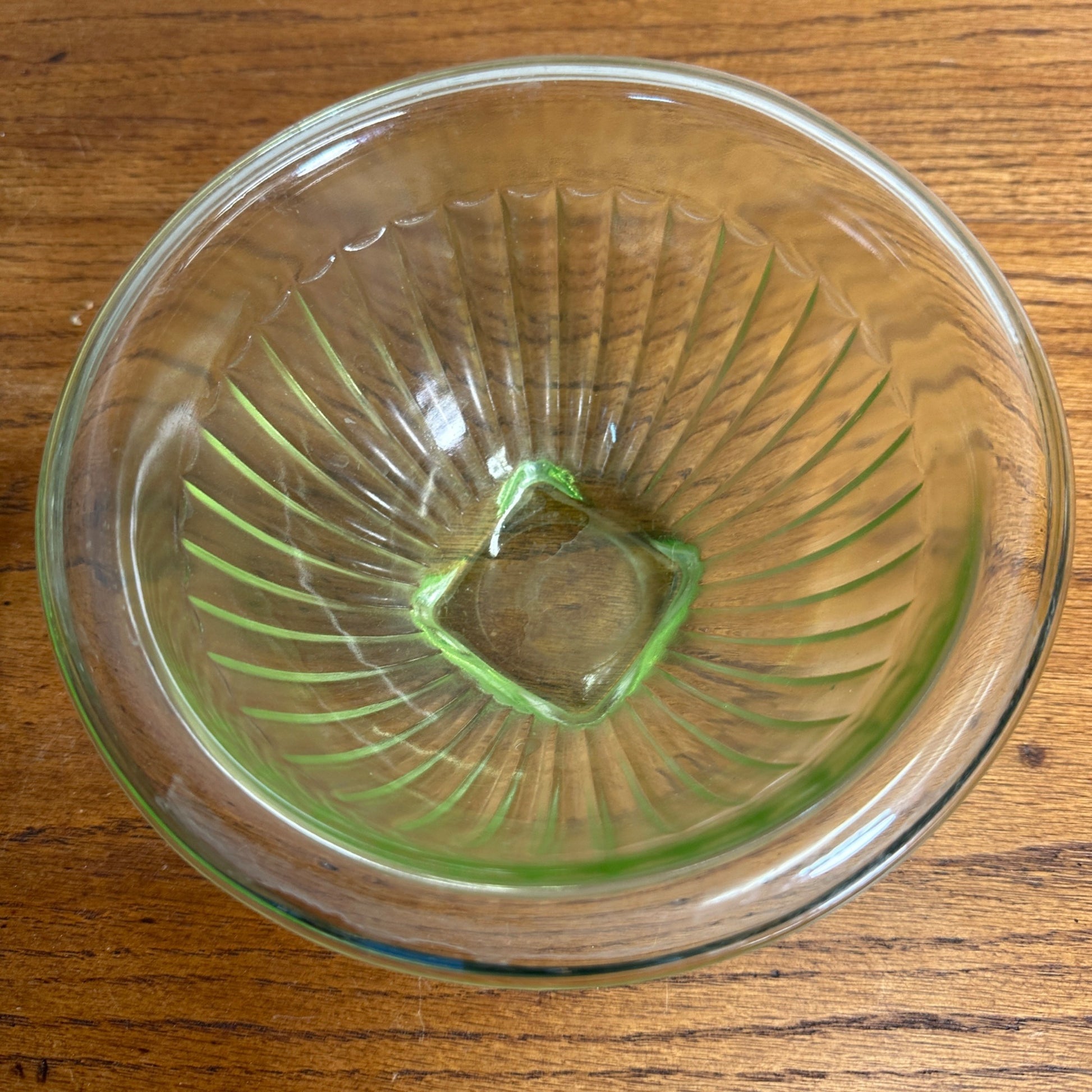 Pair Uranium Glass Nesting Bowls Glows Hazel Atlas Paneled Mixing