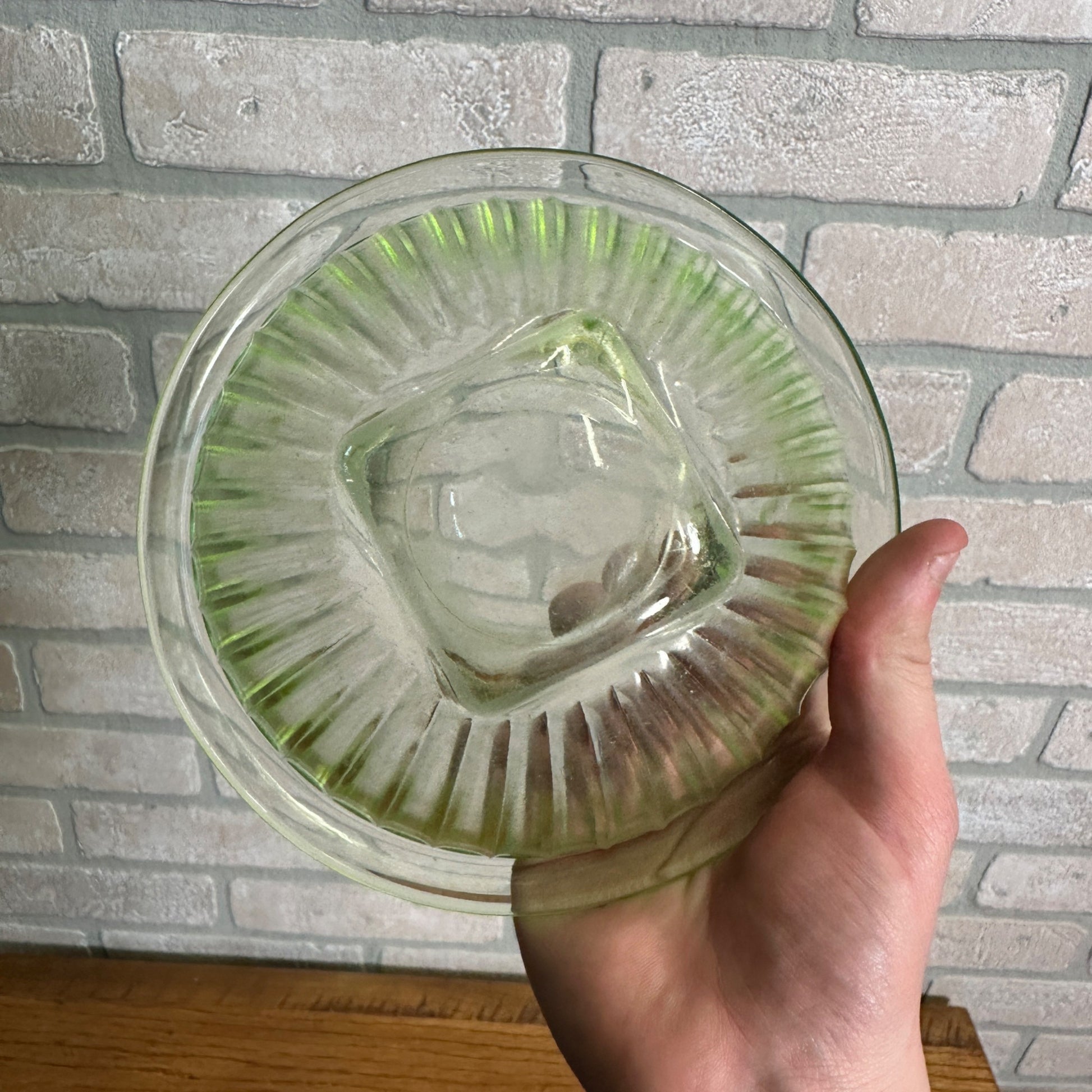 Pair Uranium Glass Nesting Bowls Glows Hazel Atlas Paneled Mixing