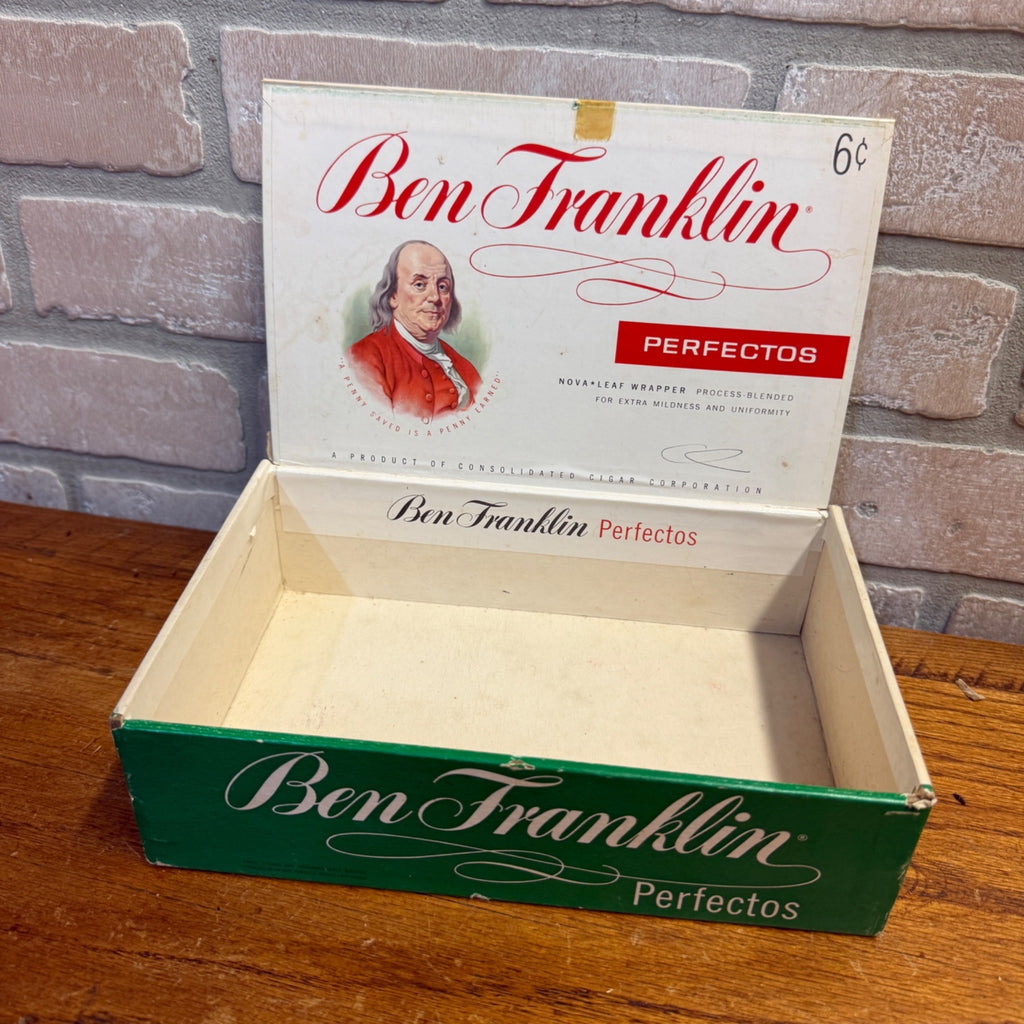 Vintage Ben Franklin Perfectos Cigars Cardboard Box Consolidated Cigar Co. NY