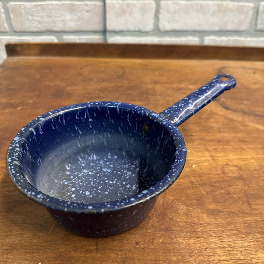 Antique Primitive Cobalt Blue Graniteware Enamelware Smal Pan Pot Vintage Farmhouse