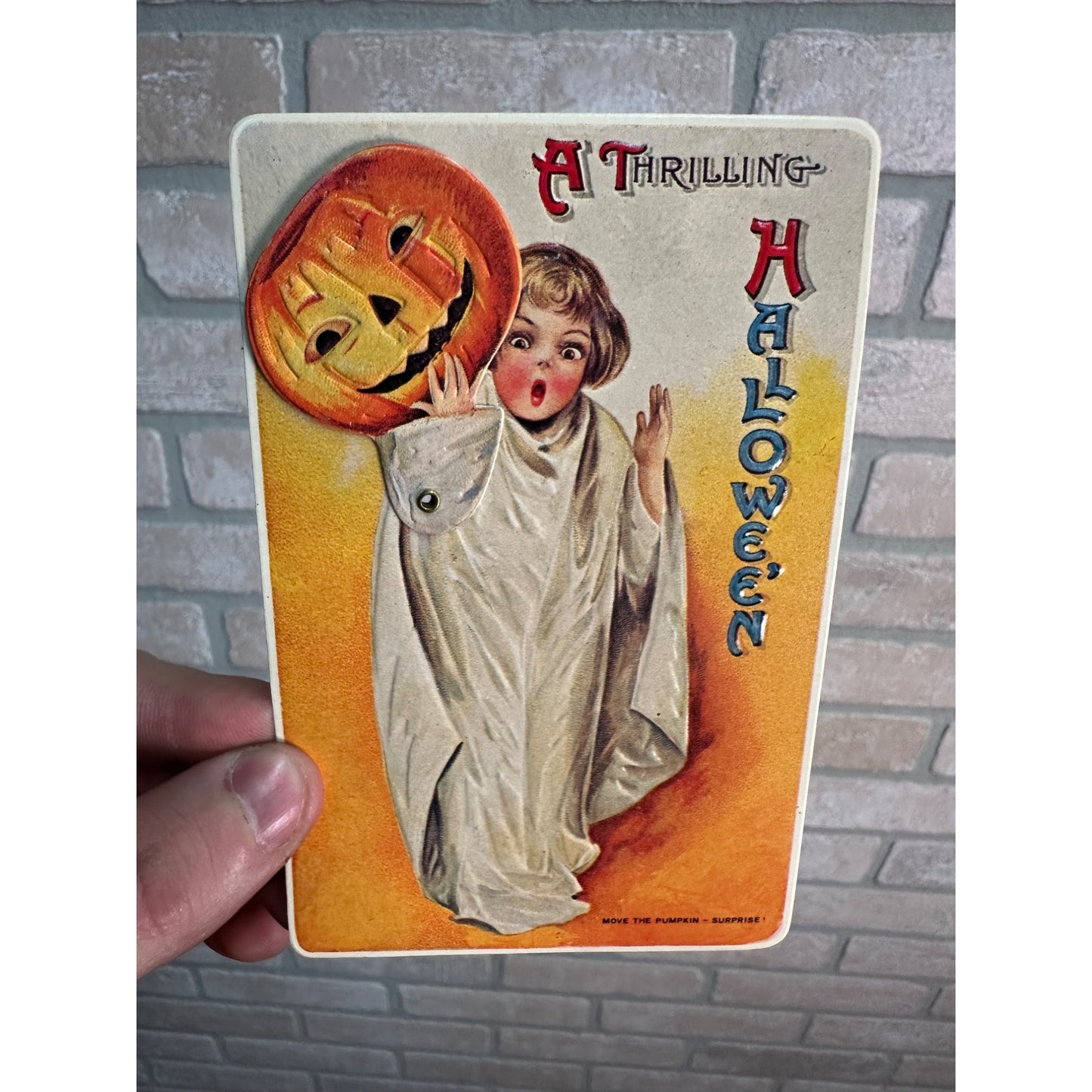 A Thrilling Halloween Clapsaddle Reproduction (1981) Mechanical Postcard JOL Mask