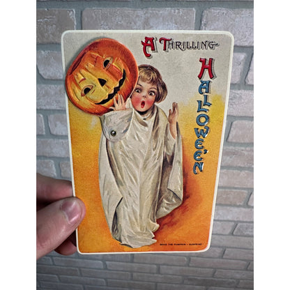 A Thrilling Halloween Clapsaddle Reproduction (1981) Mechanical Postcard JOL Mask