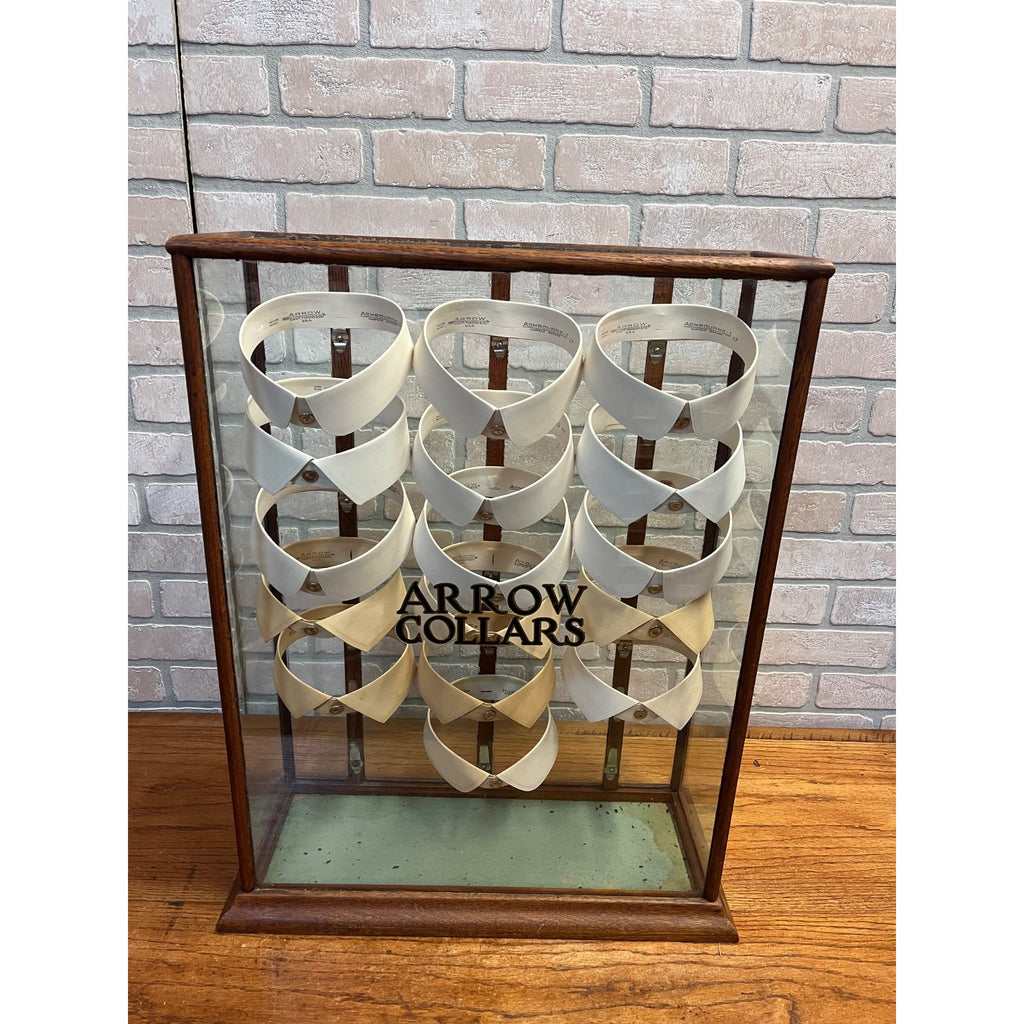 Antique Wood and Glass Mercantile Arrow Collar Store Display / Vintage Clothing / Haberdashery