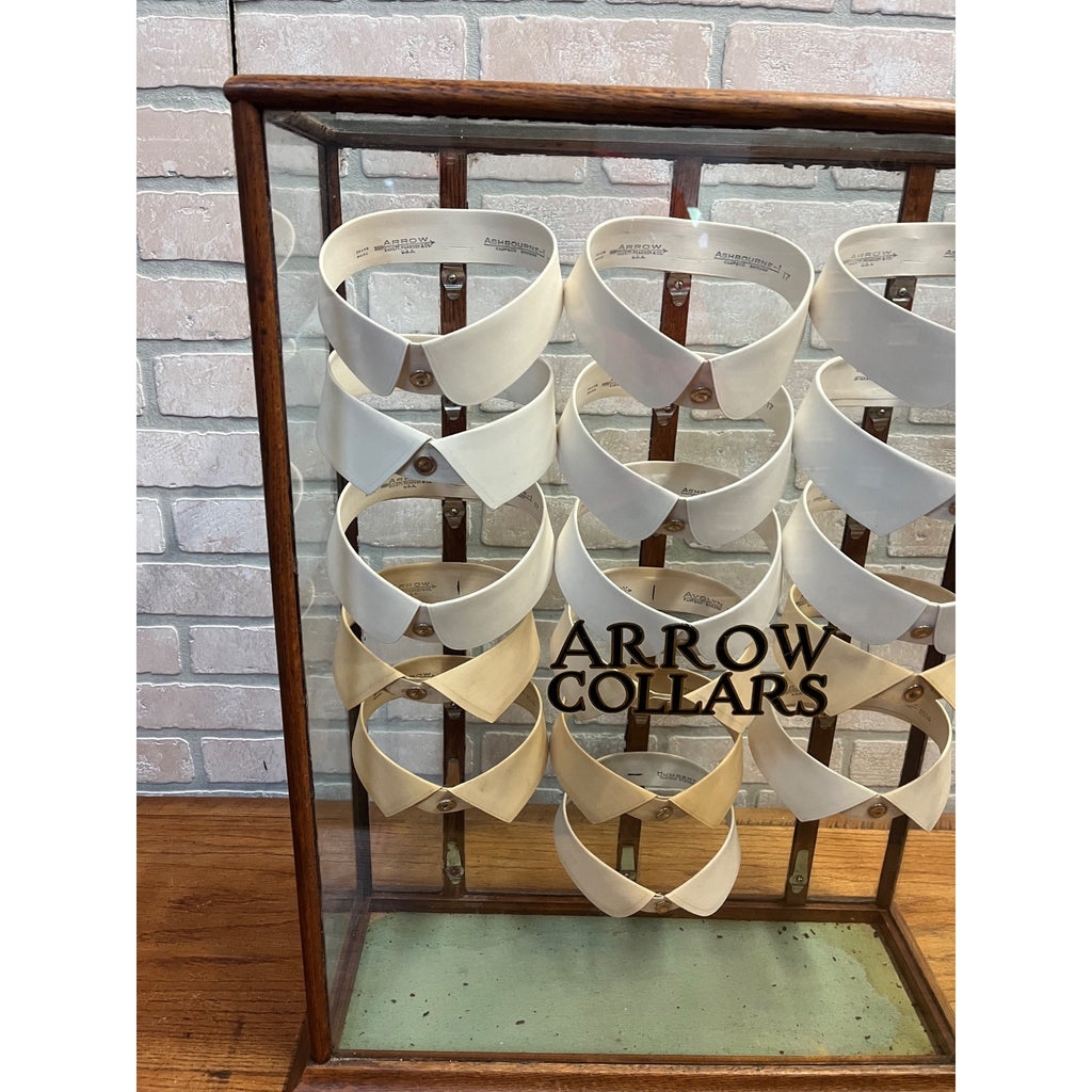 Antique Wood and Glass Mercantile Arrow Collar Store Display / Vintage Clothing / Haberdashery